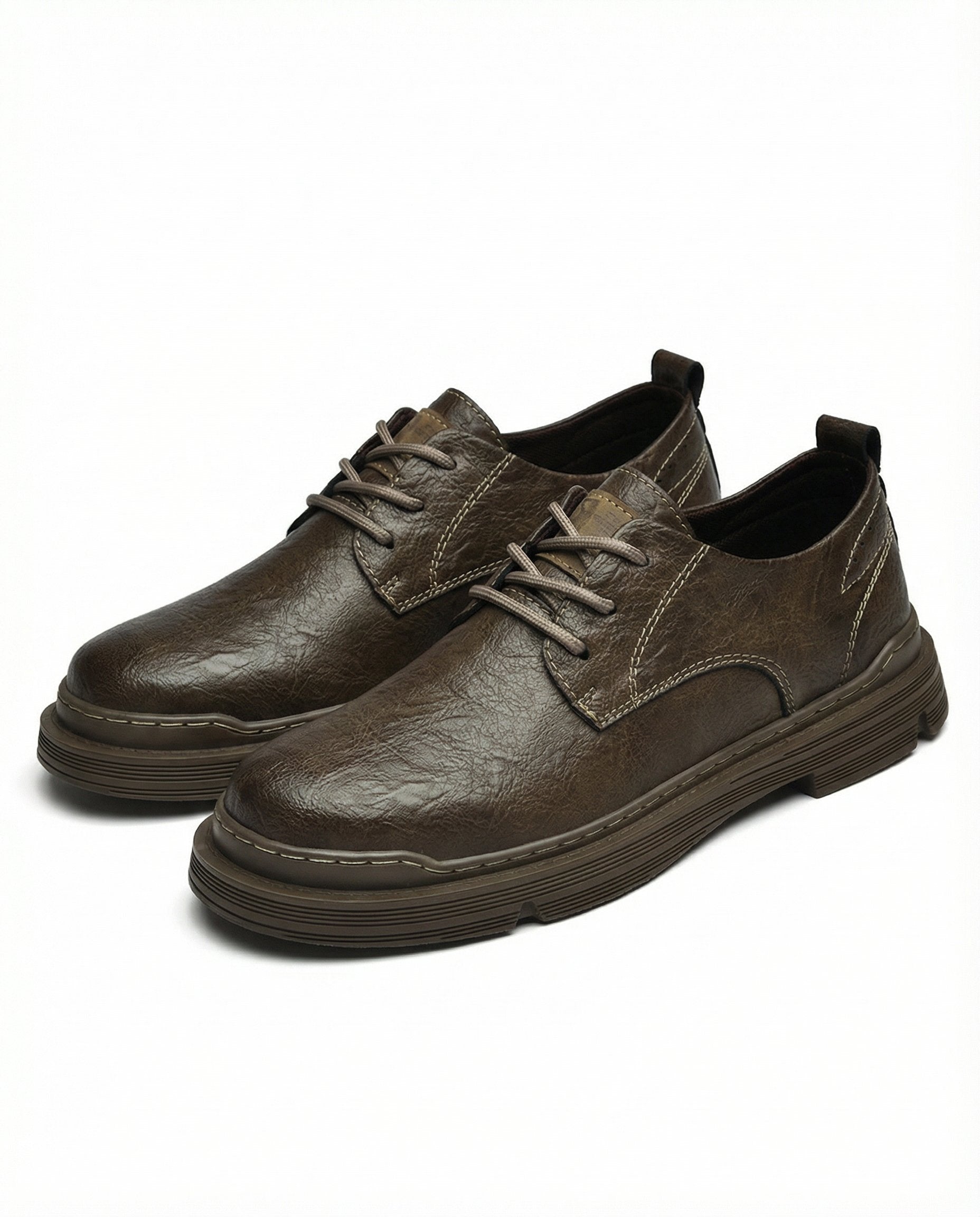 Men's Faux Leather Derby Shoes - Dark Brown