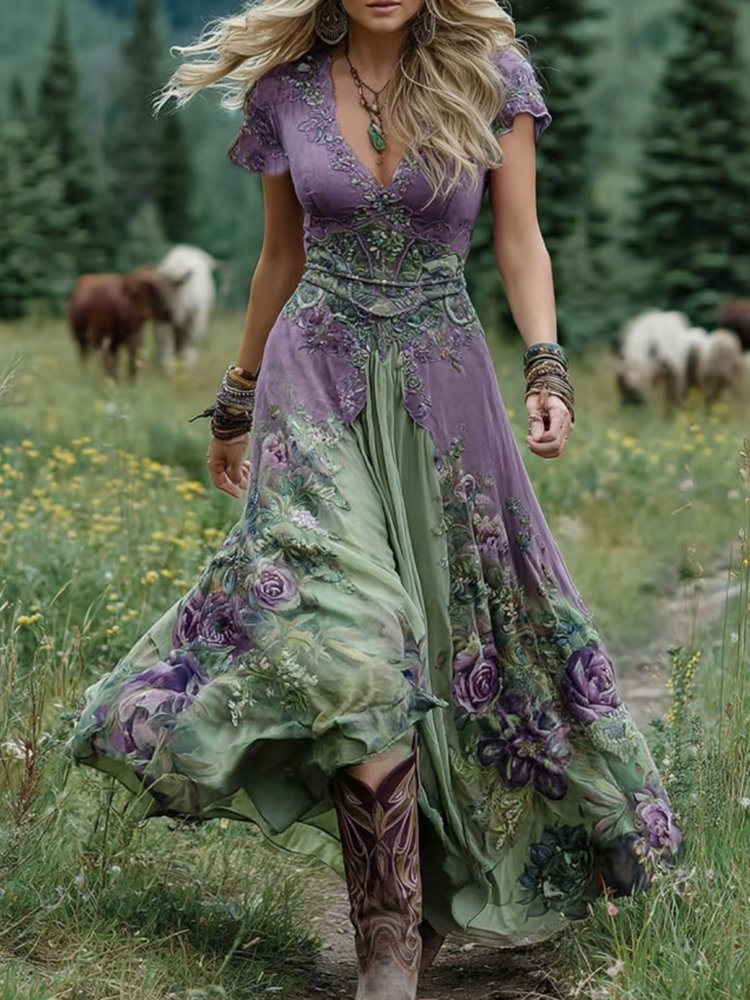 Women's Floral V-Neck Maxi Dress