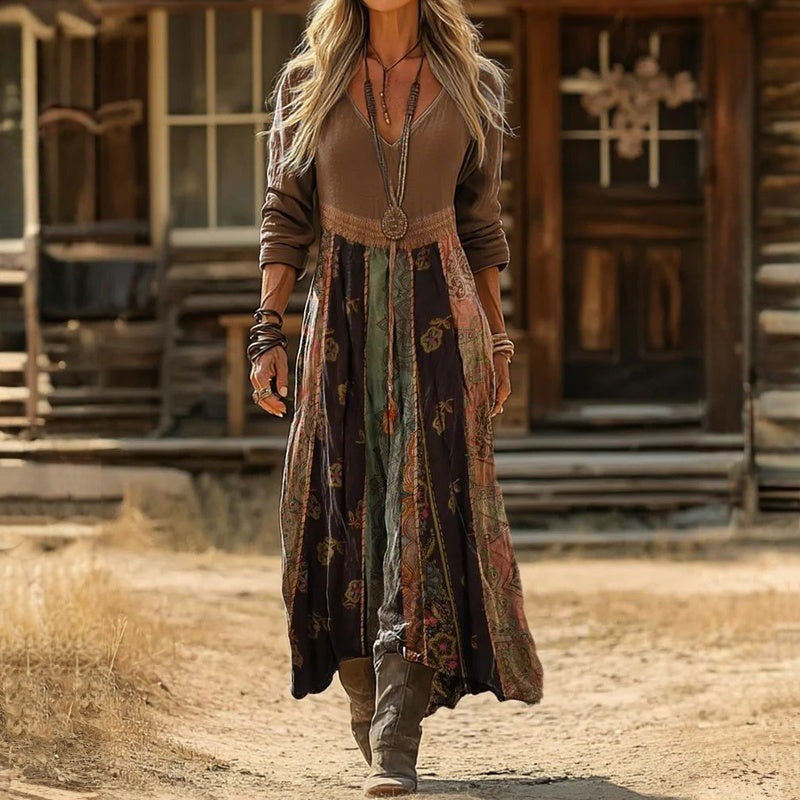 Boho Floral Maxi Dress - Brown