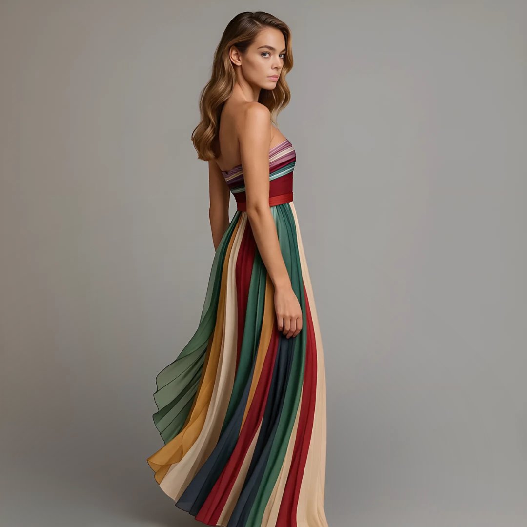 Women's Striped Pleated Maxi Dress