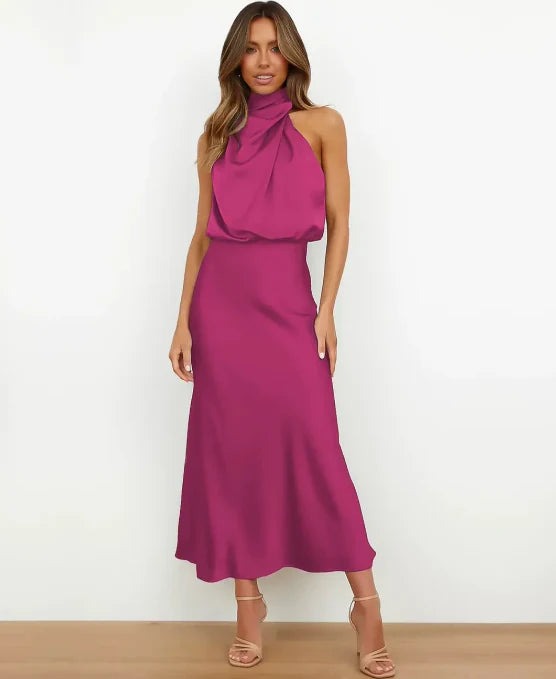 Halter Wedding Guest Midi Dress