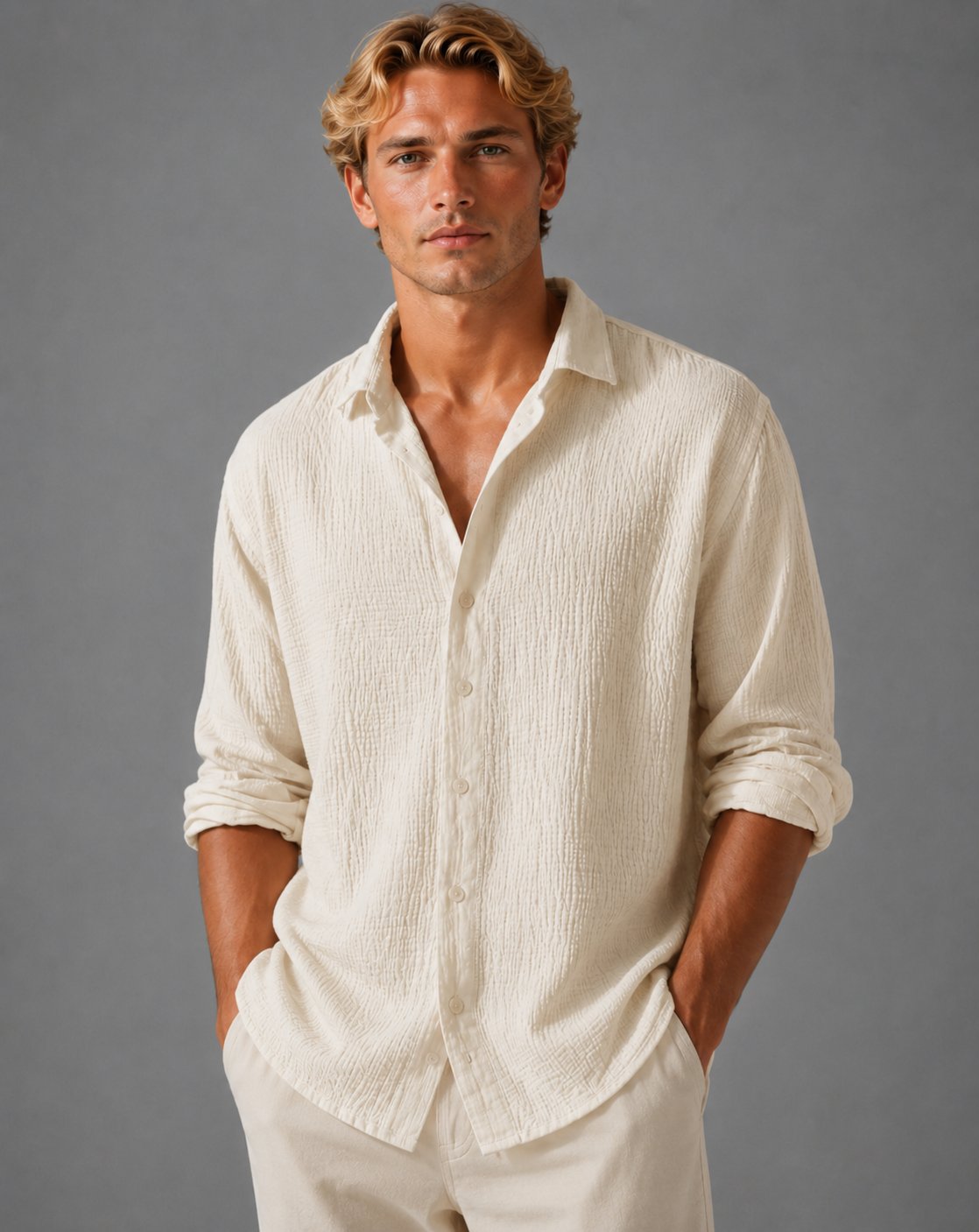 Men's Crinkle Cotton Shirt - Apricot