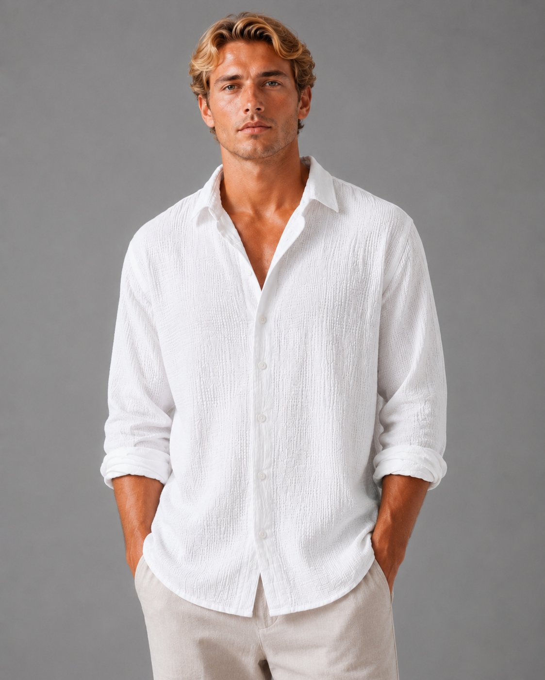 Men's Crinkle Cotton Shirt - White