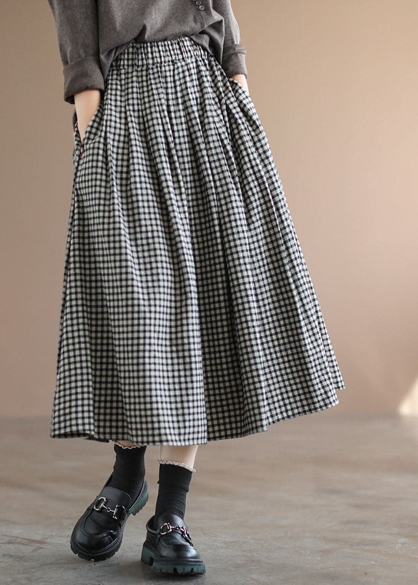 Women's Gingham Cotton Midi Skirt - Grey