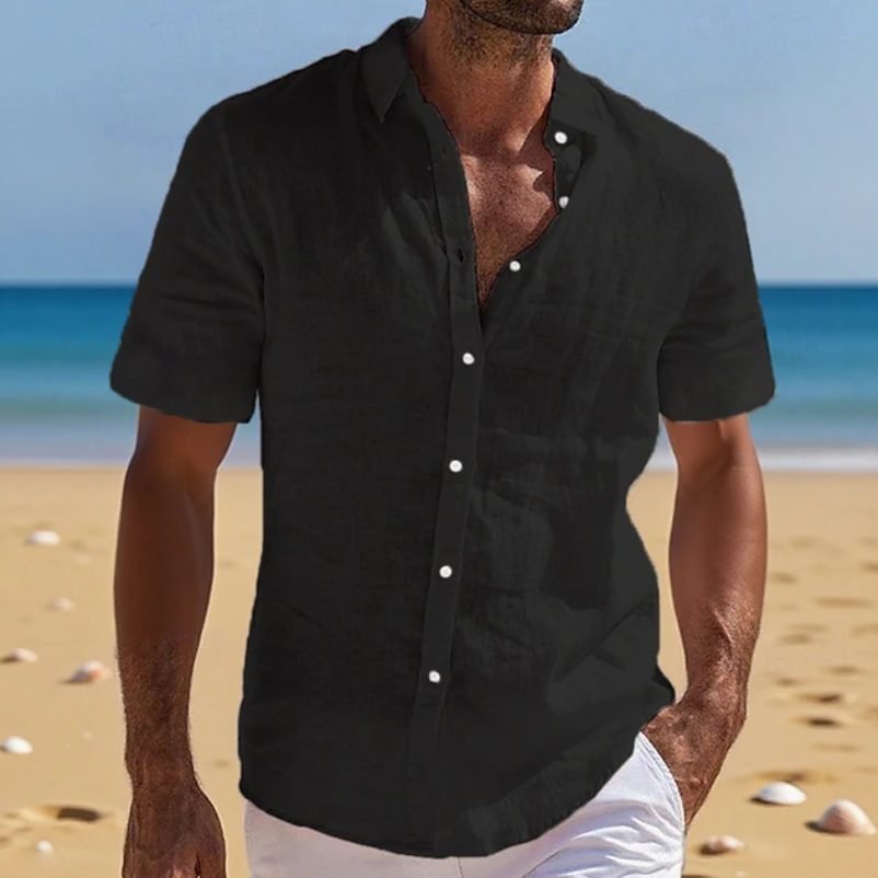 Men's Linen Short-Sleeve Shirt - Black
