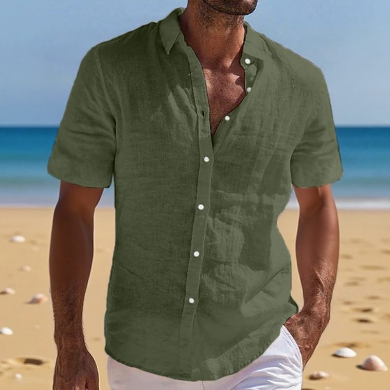 Men's Linen Short-Sleeve Shirt - Green