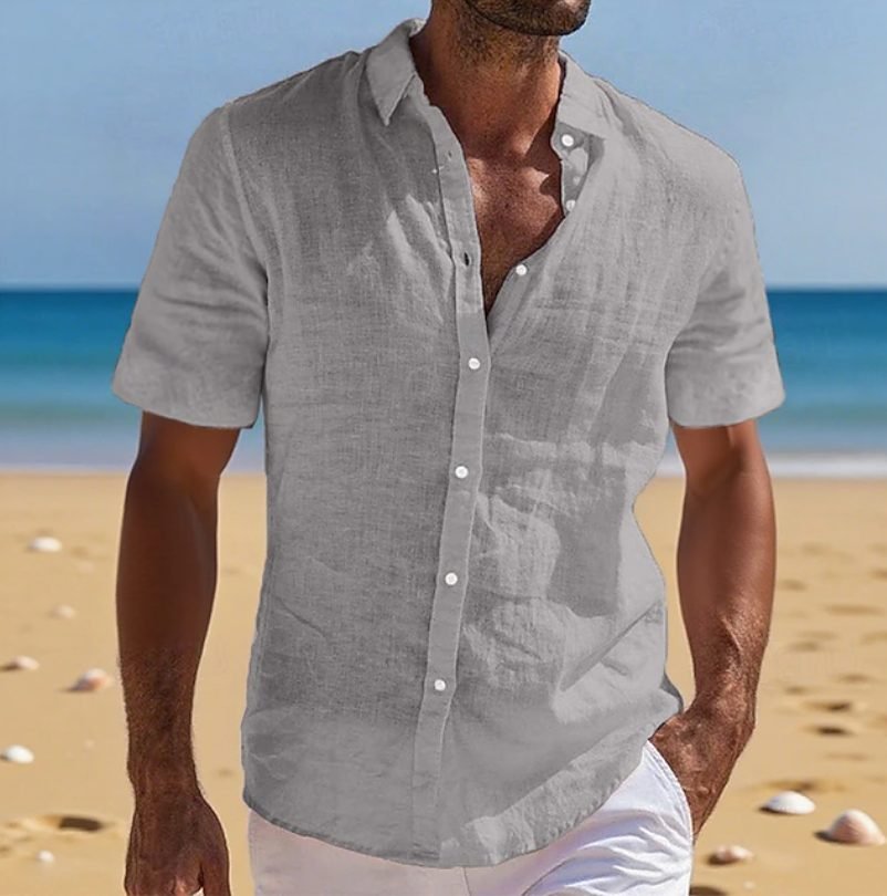 Men's Linen Short-Sleeve Shirt - Grey
