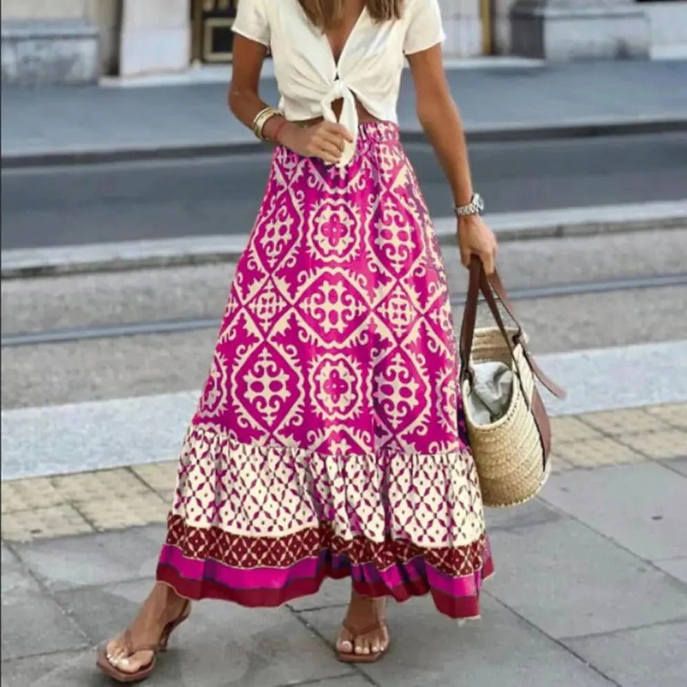 Women's Boho Maxi Skirt - Pink