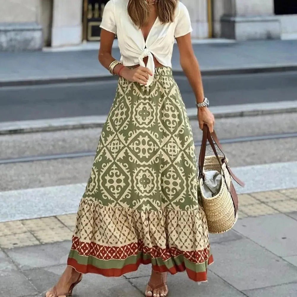 Women's Boho Maxi Skirt - Green