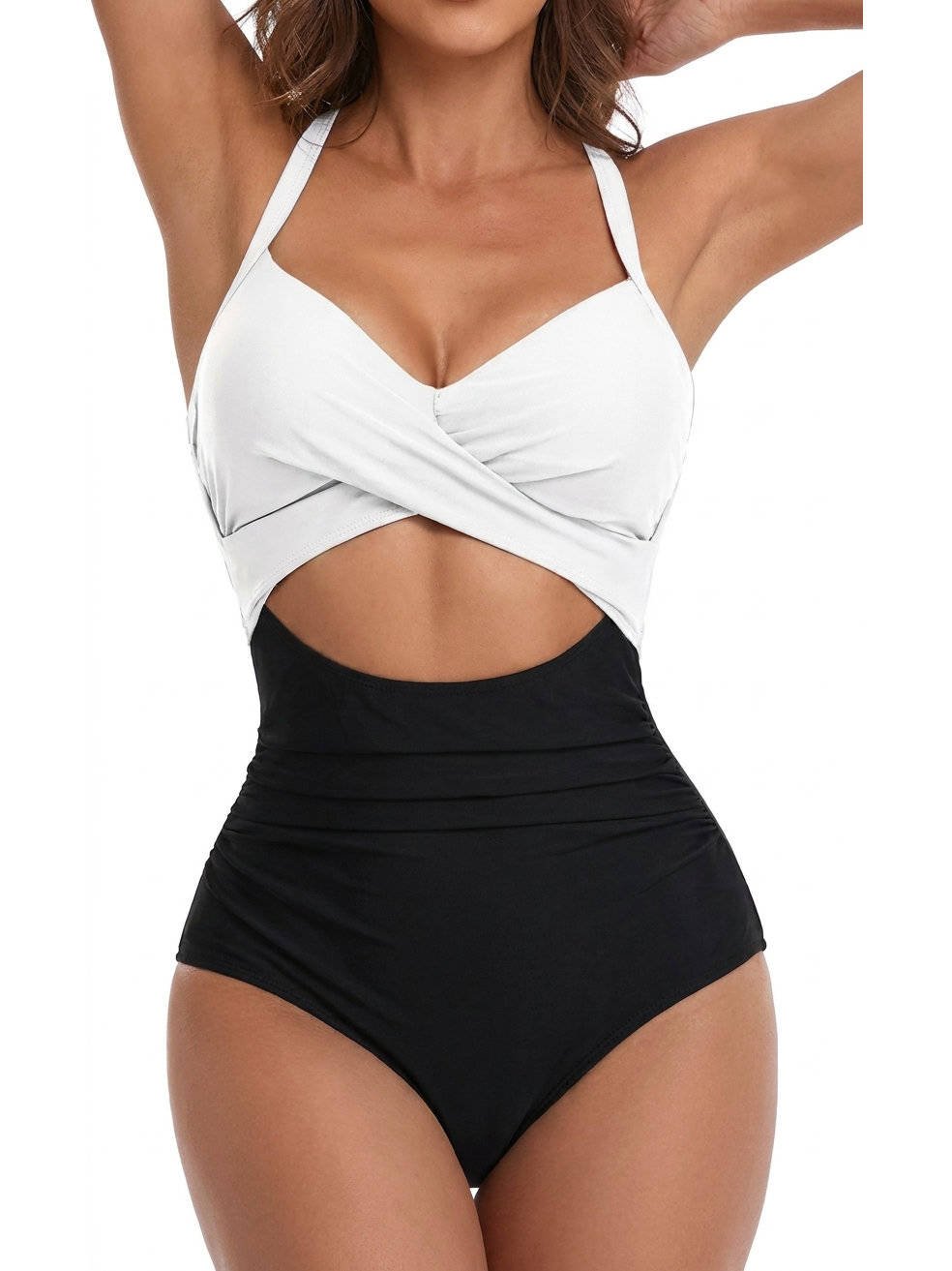 Women's Cutout One-Piece Swimsuit - White Black