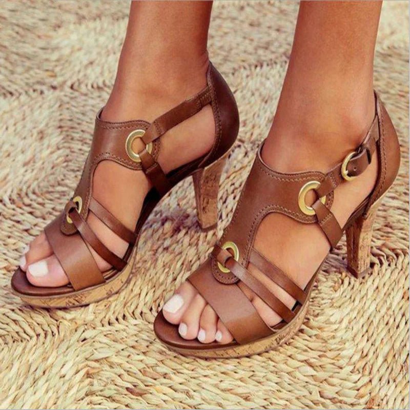 Women's Faux Leather Gladiator Sandals - Brown