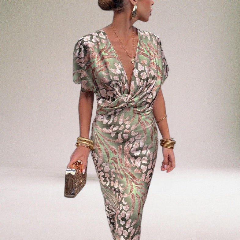 Women's Leopard Satin Maxi Dress