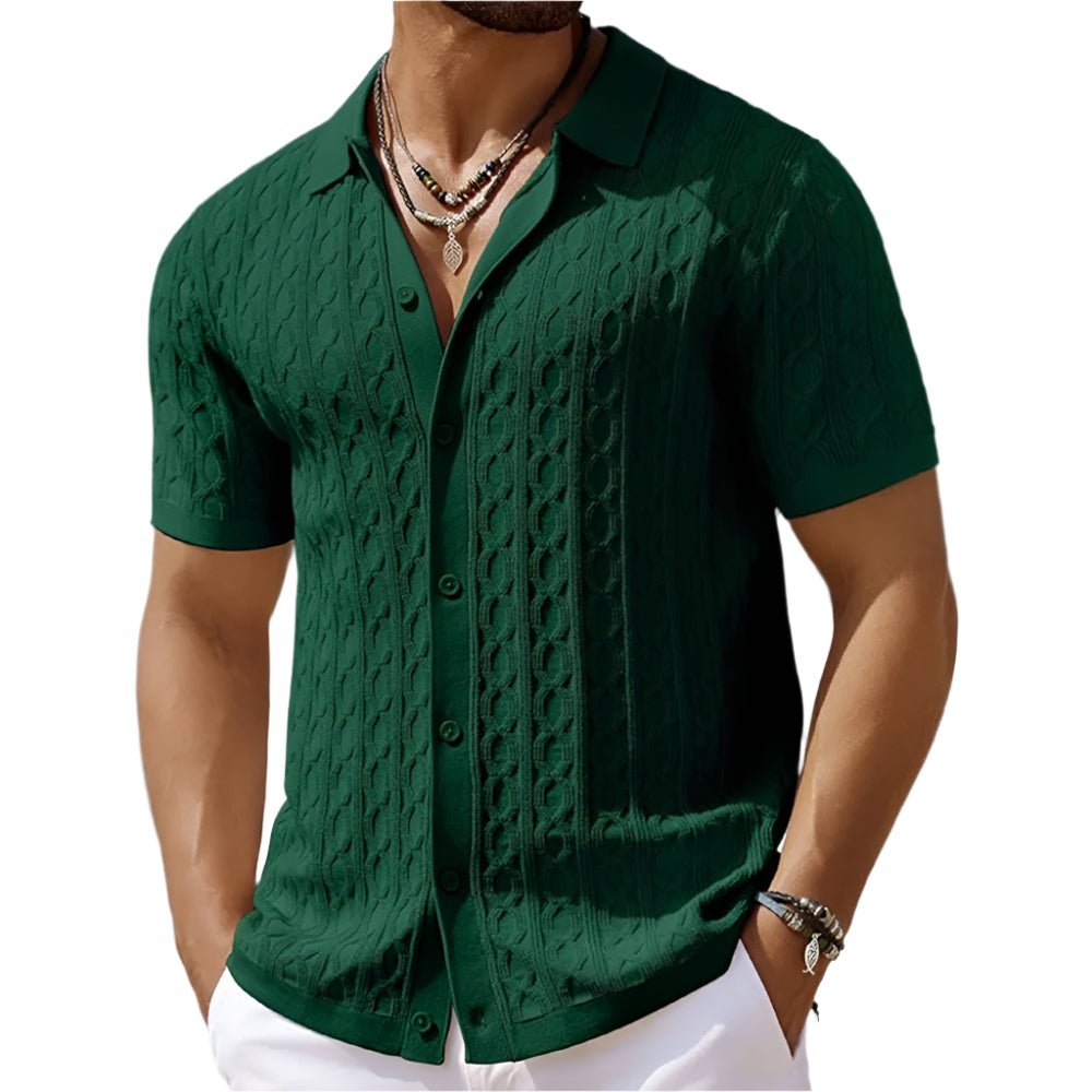 Men's Cable-Knit Short-Sleeve Shirt - Green