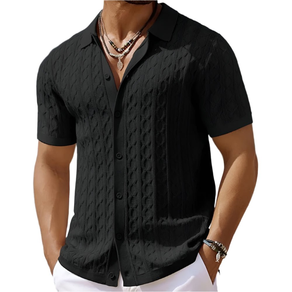 Men's Cable-Knit Short-Sleeve Shirt - Black