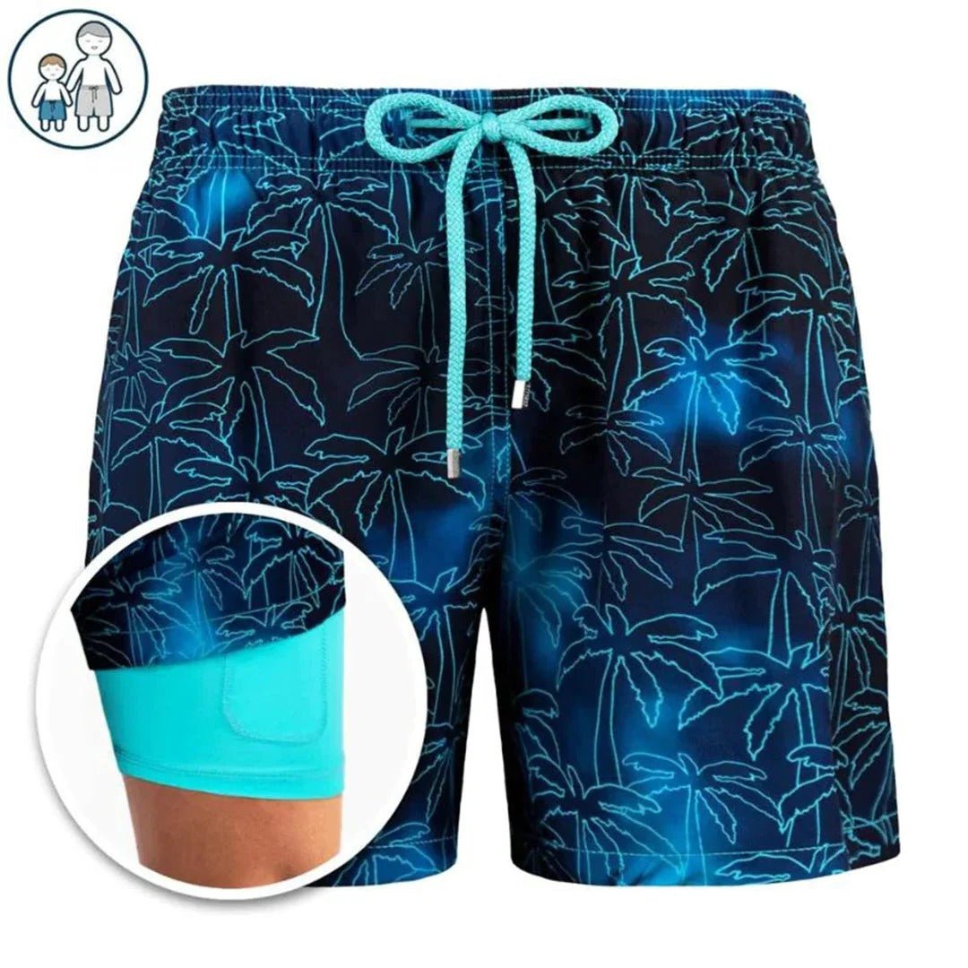 Men's Quick-Dry Swim Shorts - Blue palm
