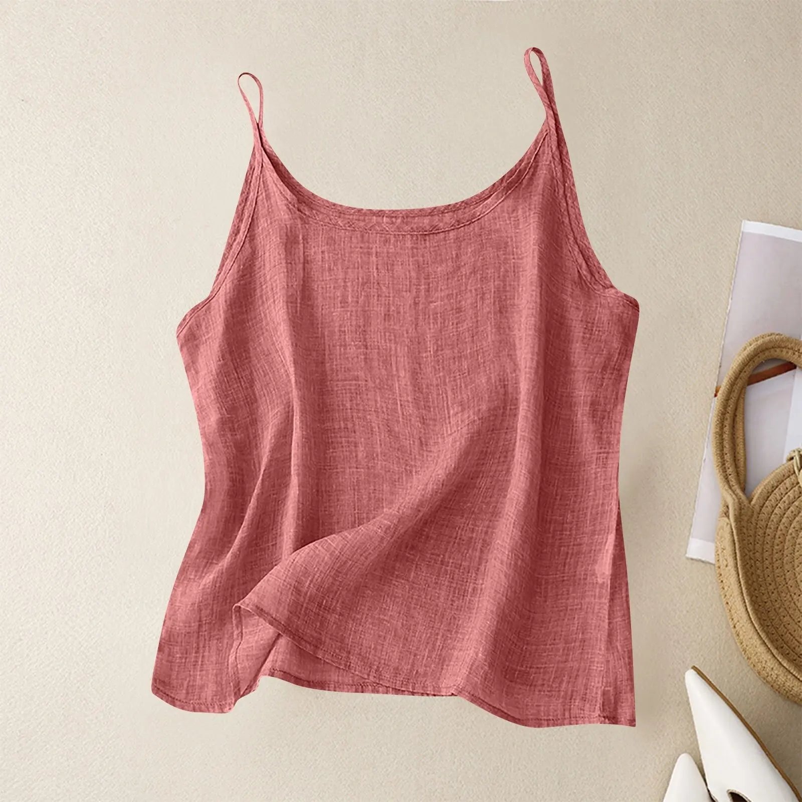 Women's Scoop-Neck Linen Camisole - Red