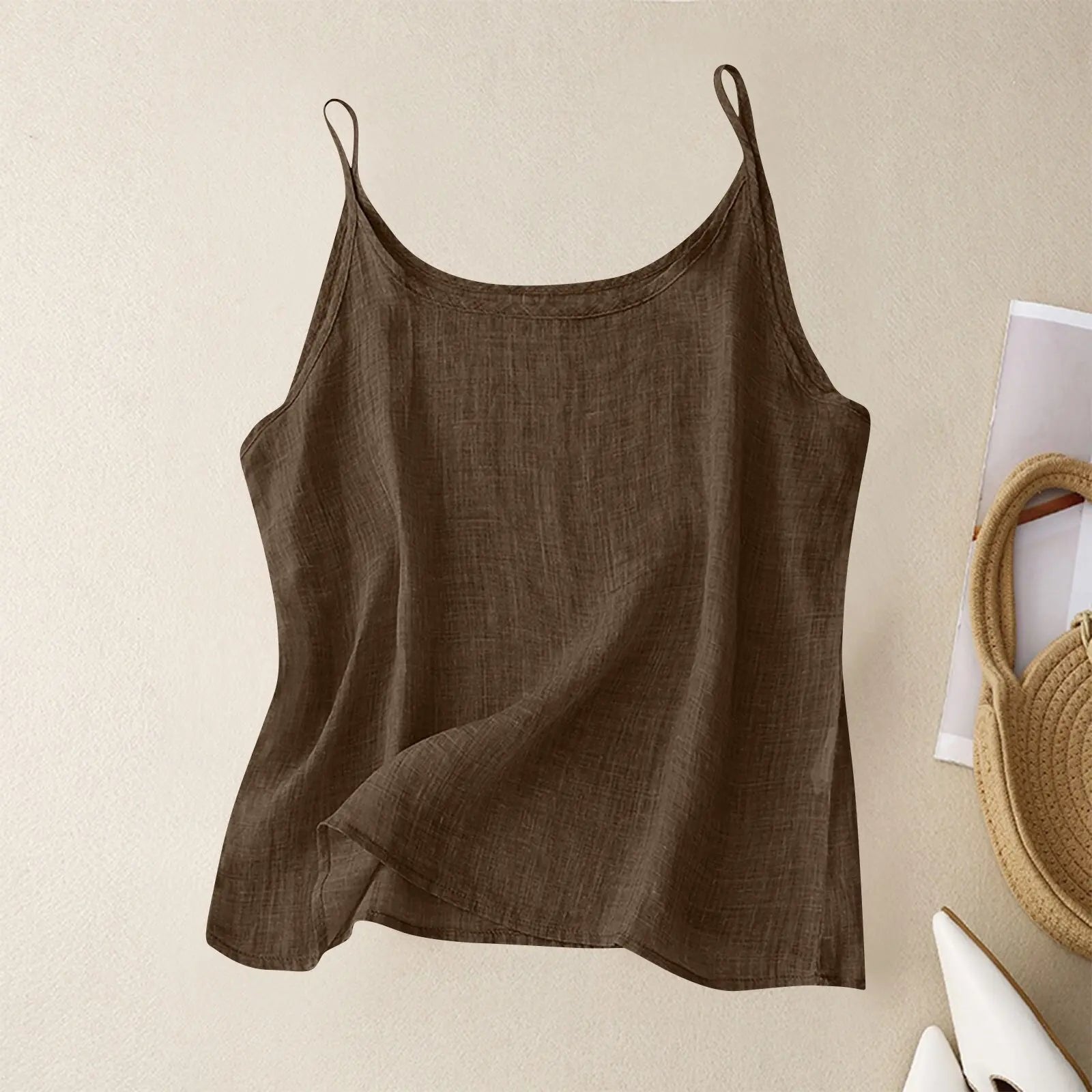 Women's Scoop-Neck Linen Camisole - Brown