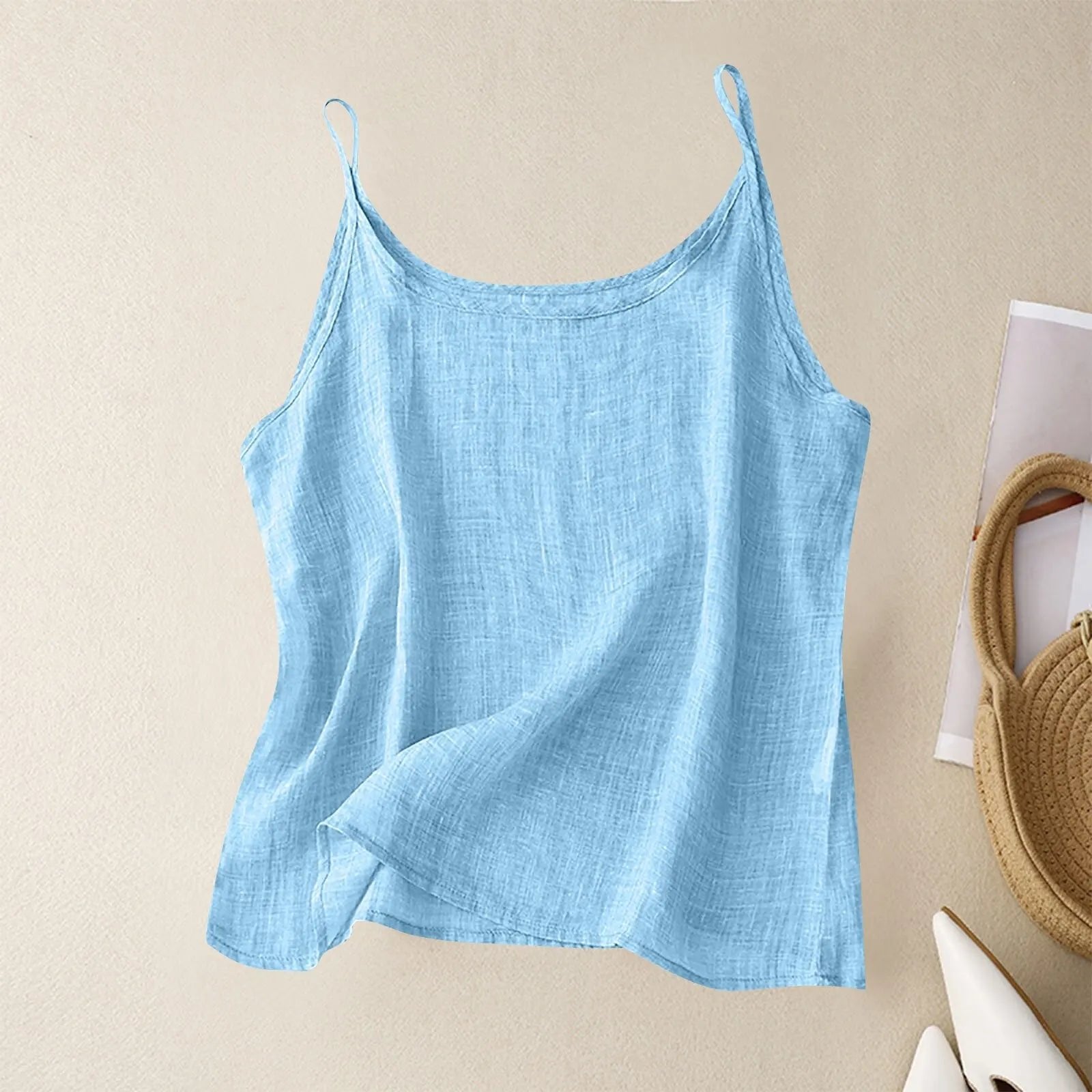 Women's Scoop-Neck Linen Camisole - Sky Blue