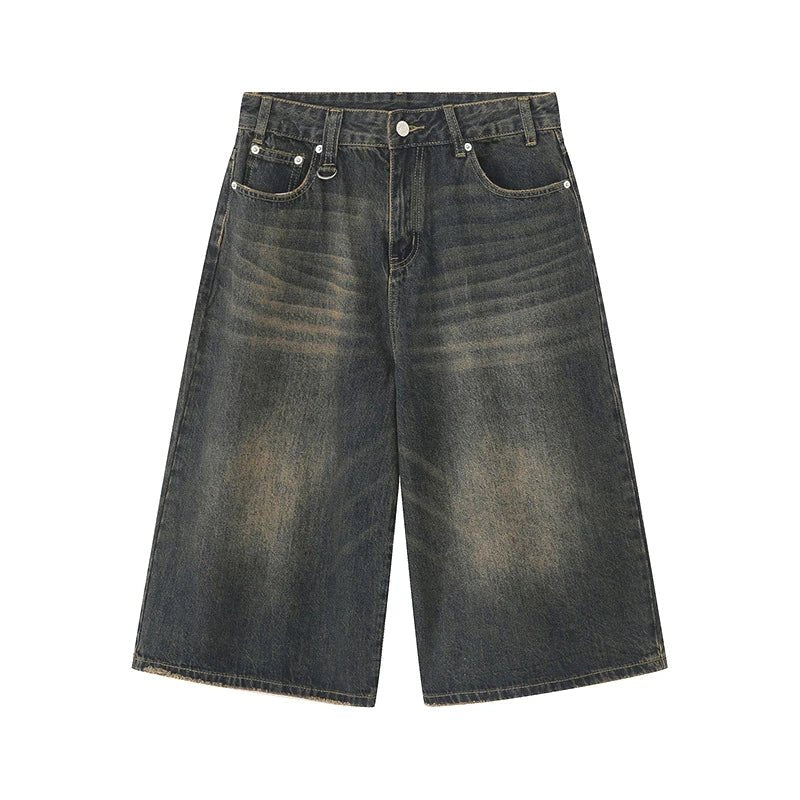 Unisex Wide-Leg Denim Shorts - Gray