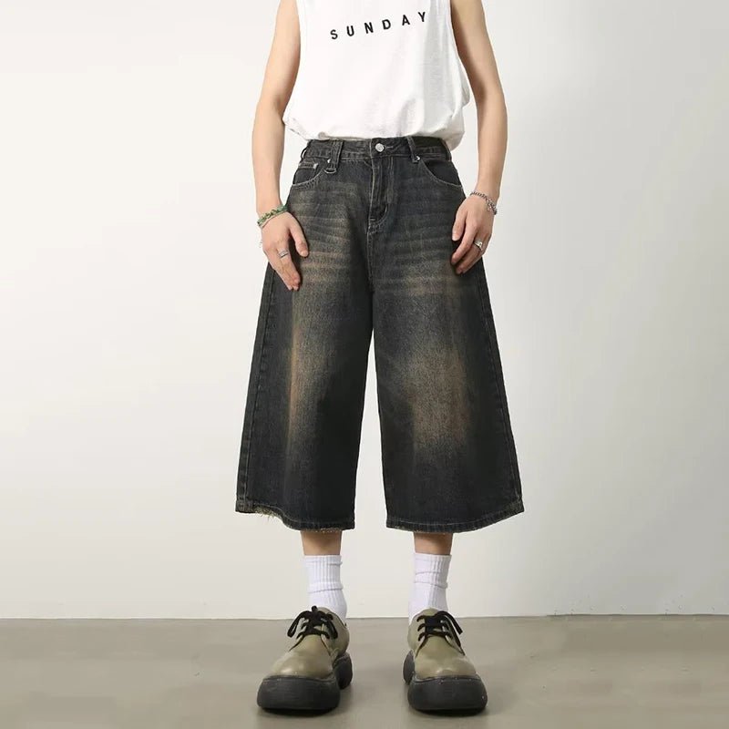 Unisex Wide-Leg Denim Shorts