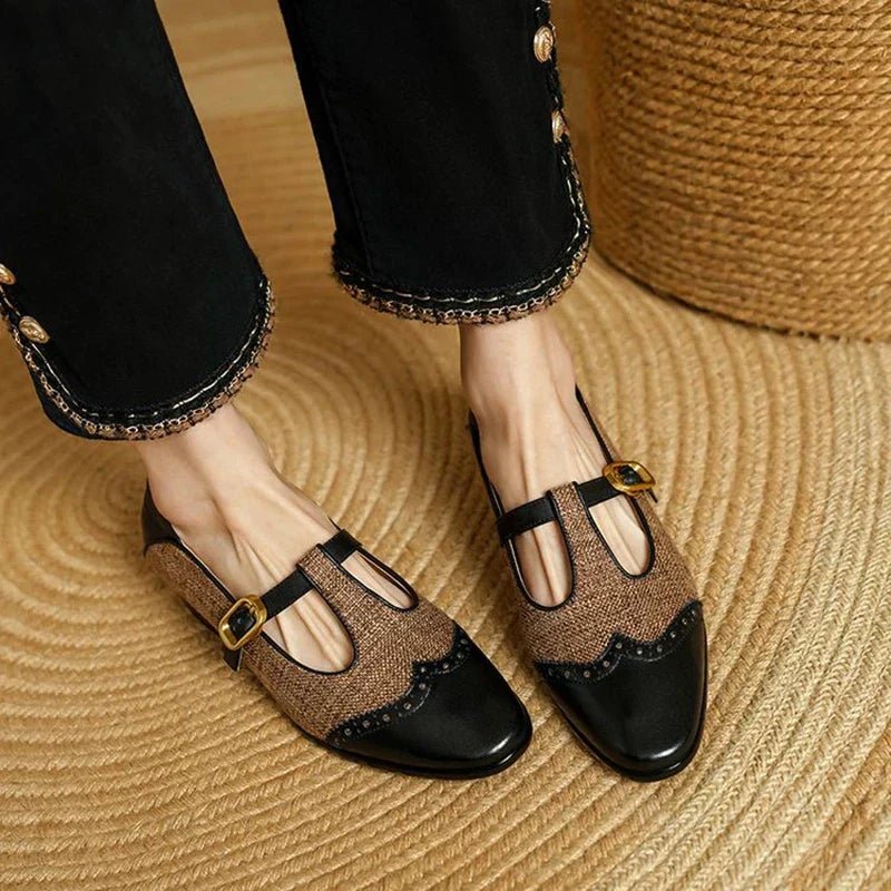 Women's Leather Mary Jane Shoes - Black