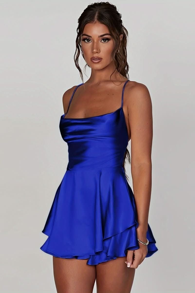Women's Satin Party Mini Dress - Royal Blue
