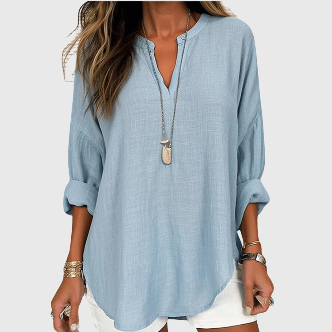 Women's V-Neck Tunic Blouse - Light Blue