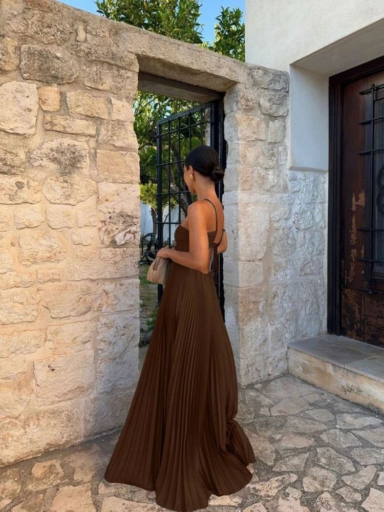 Pleated Halter Maxi Dress