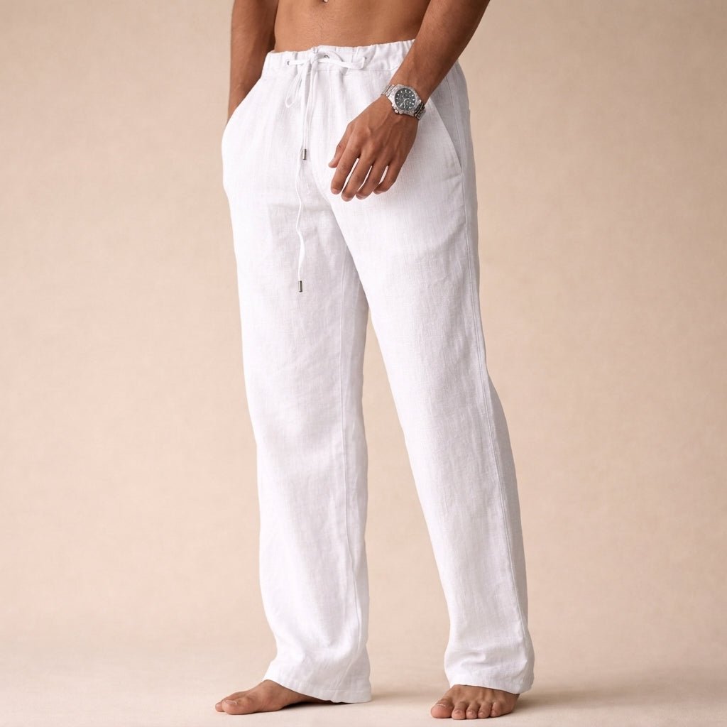 Men's Linen Drawstring Pants - White