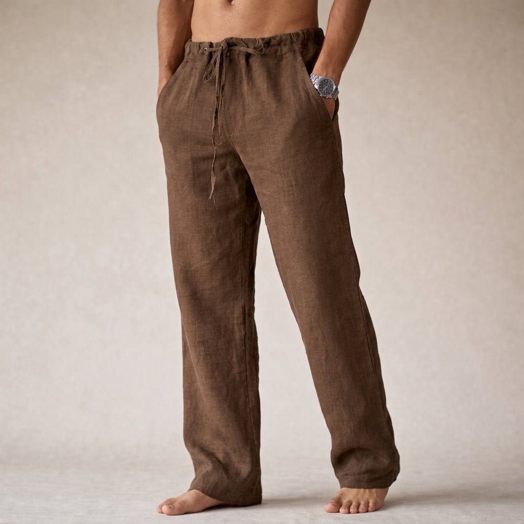 Men's Linen Drawstring Pants - Brown