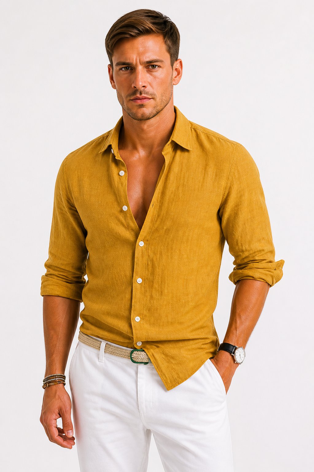 Men's Slim Shirt - Mustard