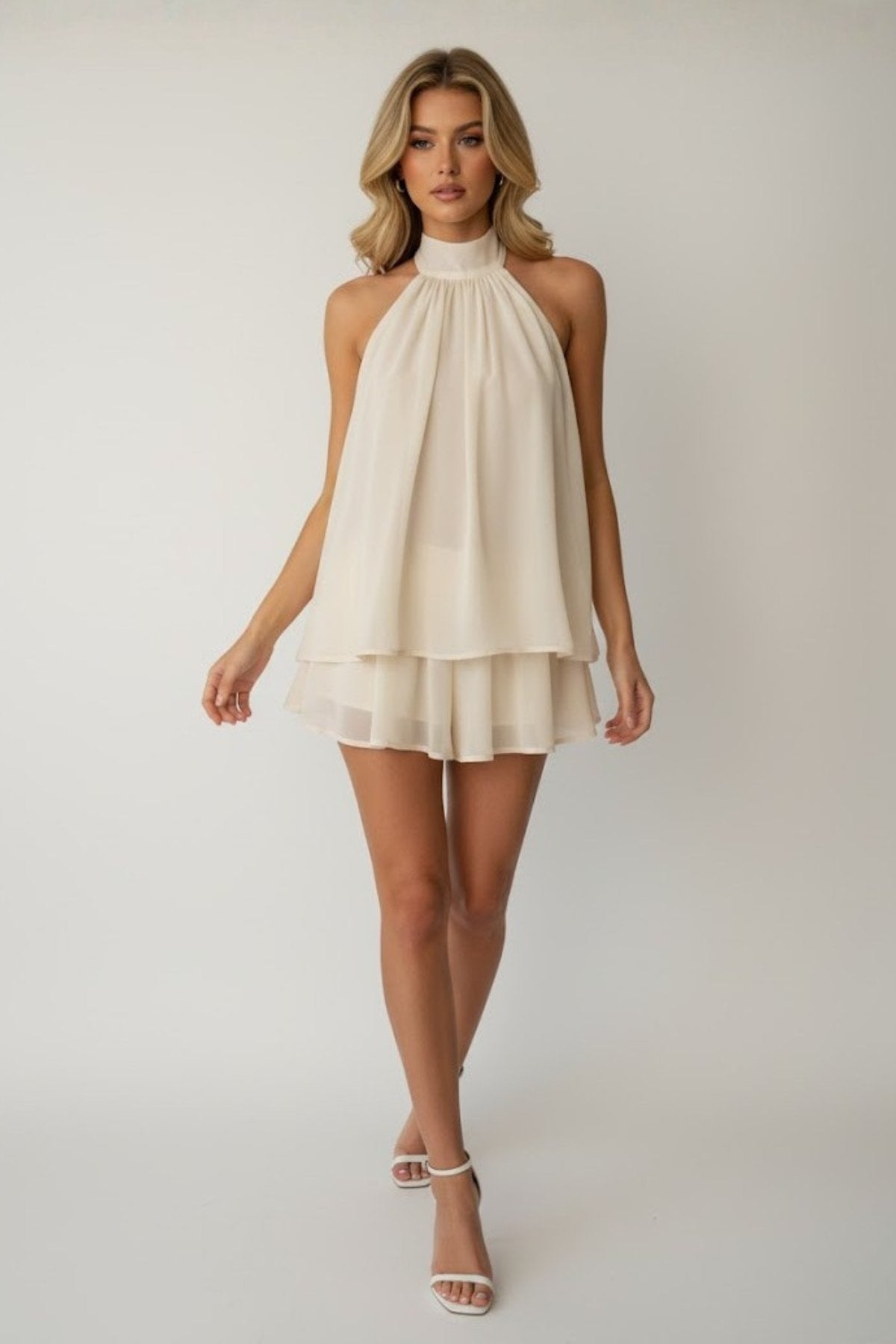 Women's Chiffon Halter Mini Dress - Apricot