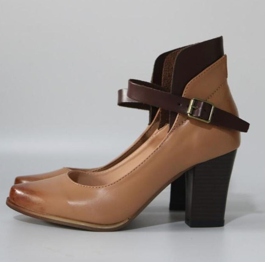 Strappy Block Heel Sandals - Brown