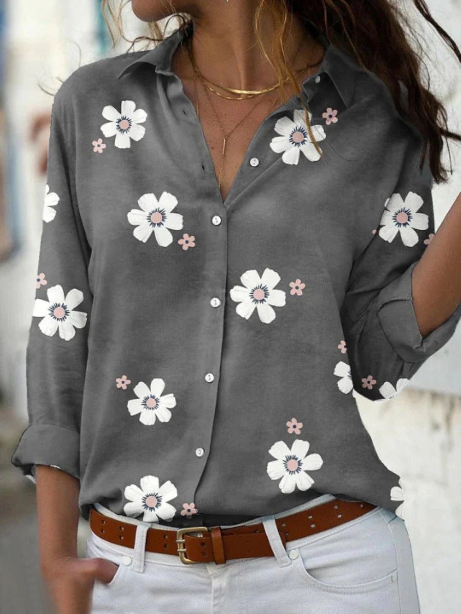 Women's Floral Blouse - Gray