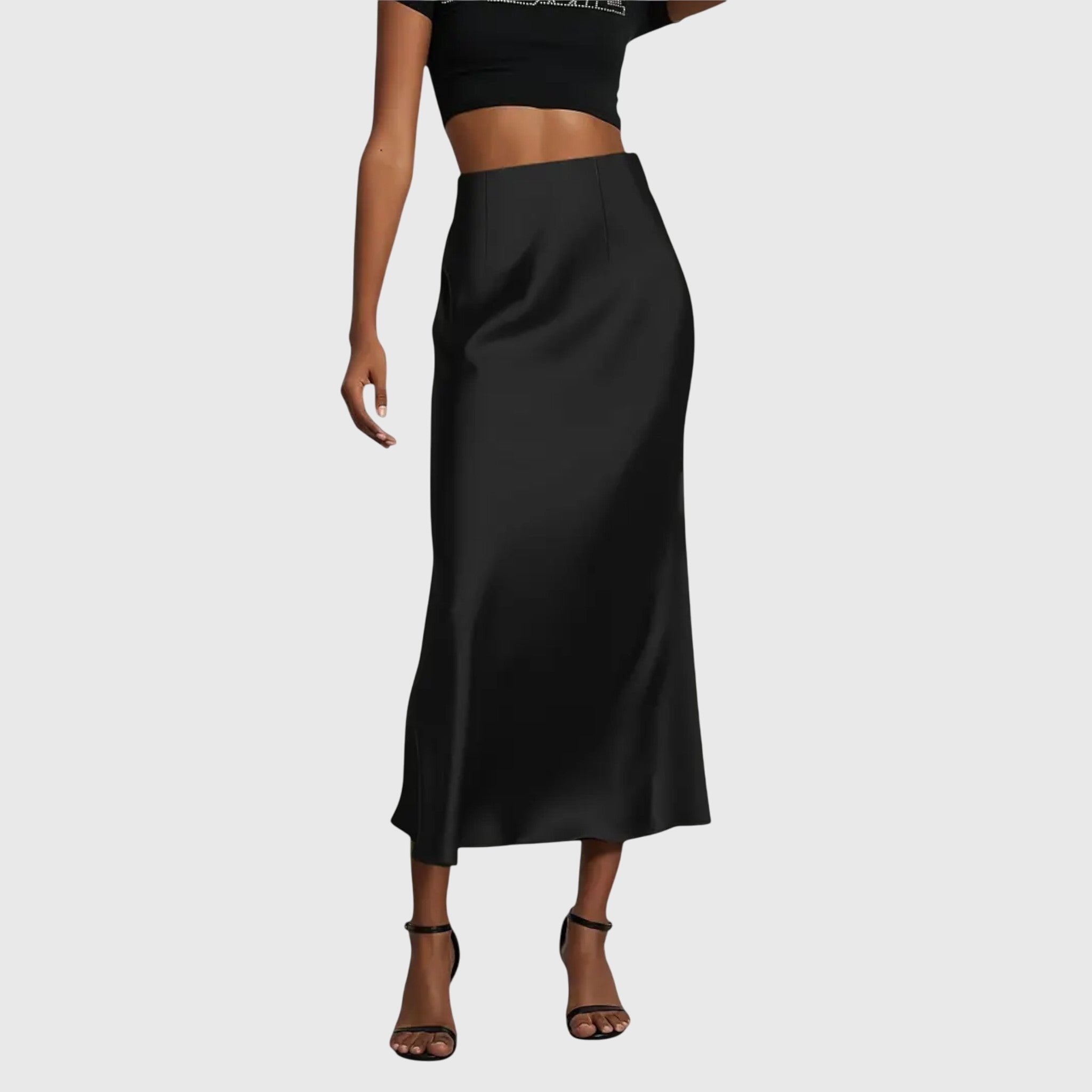 Women's Satin Midi Skirt - Black