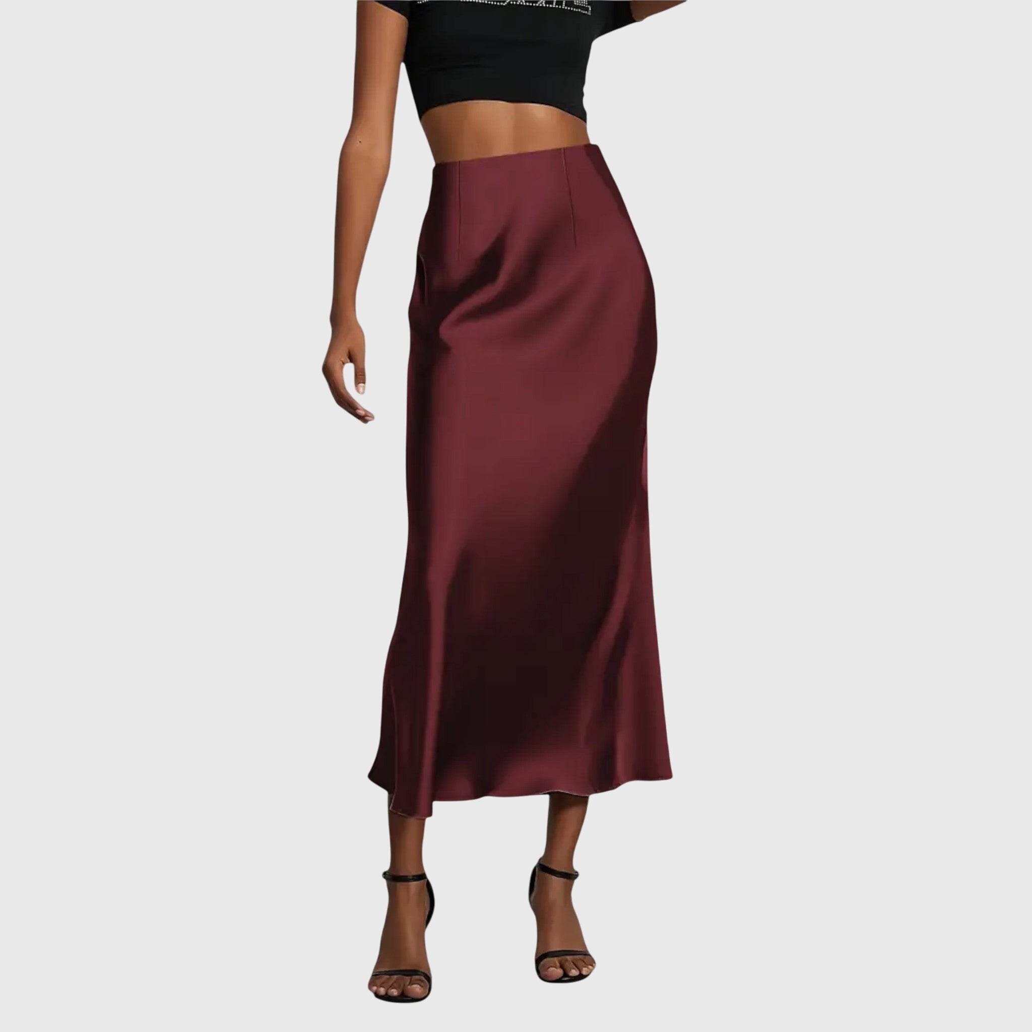 Women's Satin Midi Skirt - Bordeaux