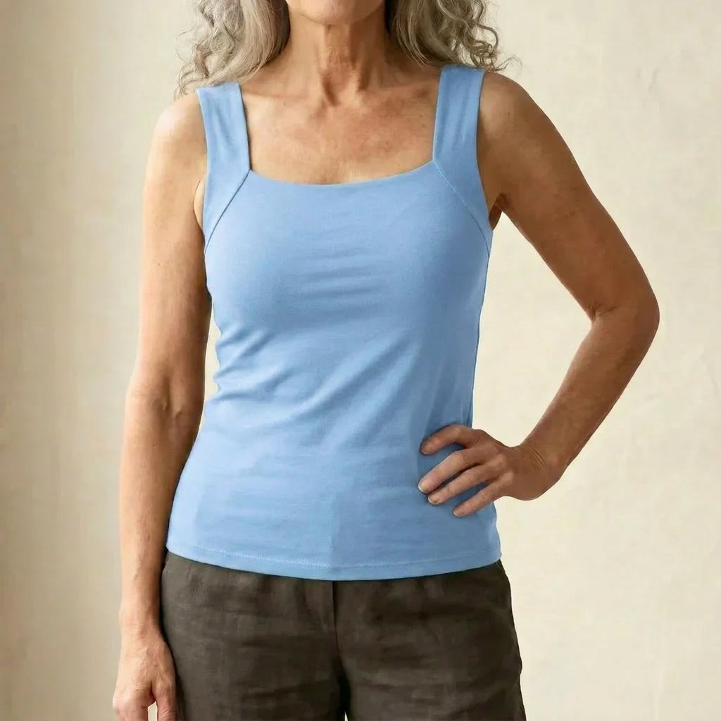 Women's Square Neck Cotton Tank Top - Light Blue