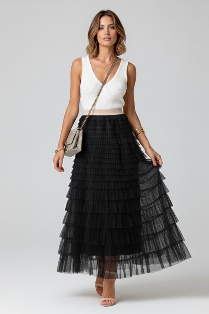 Women's Tulle Maxi Skirt - Black