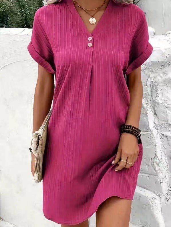 Women's V-Neck Mini Shift Dress - Pink