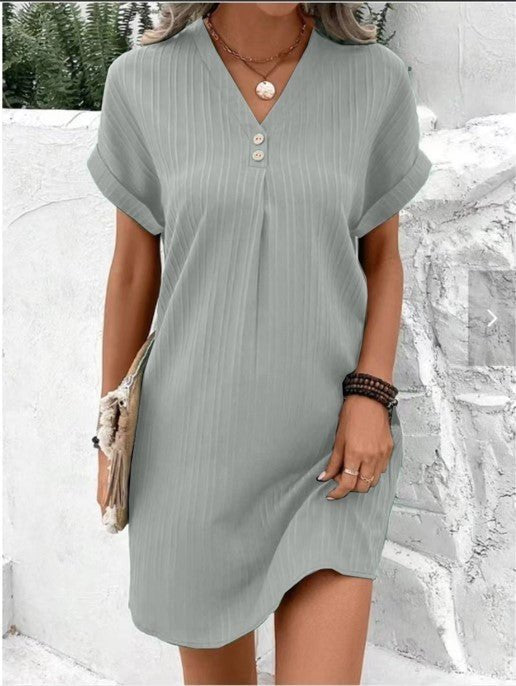 Women's V-Neck Mini Shift Dress - Grey