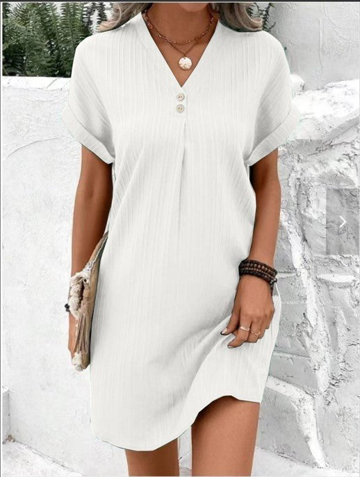Women's V-Neck Mini Shift Dress - White