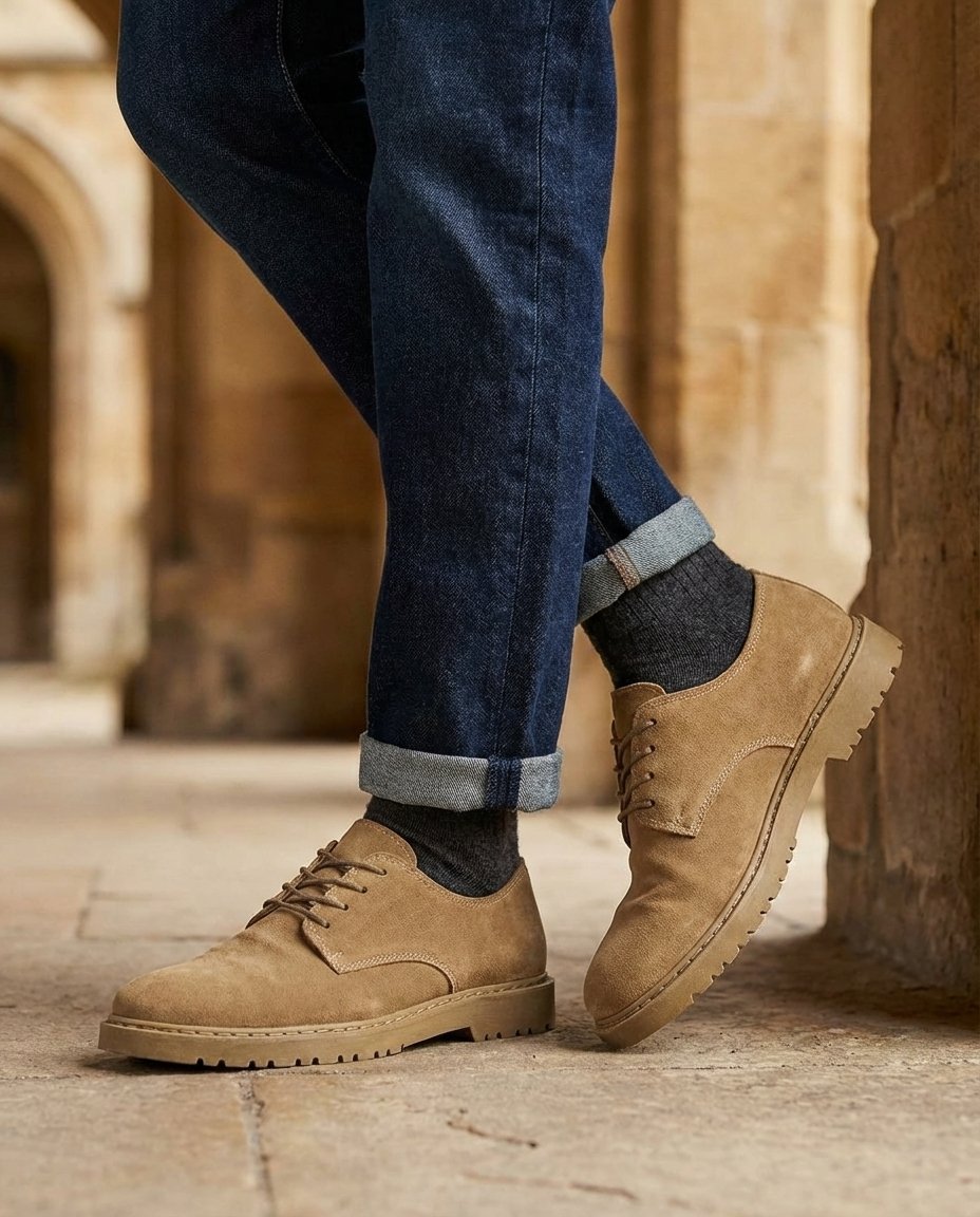 Men's Suede Lug-Sole Derby Shoes