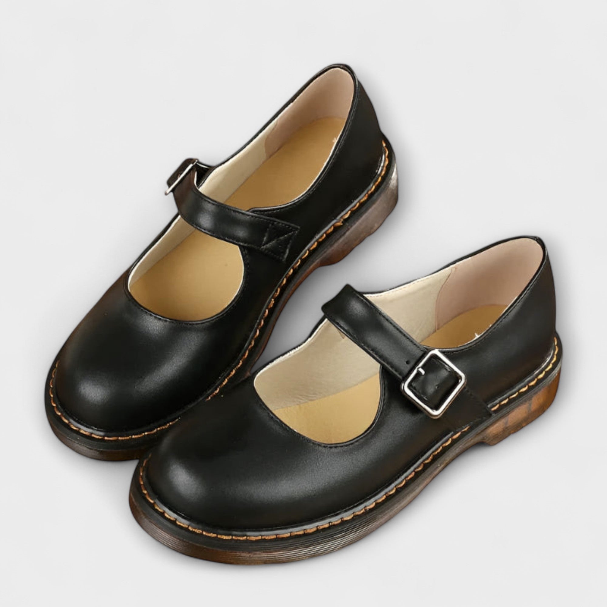 Women's Leather Mary Jane Shoes - Black