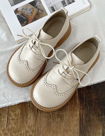 Unisex Faux Leather Brogue Oxfords - Ivory