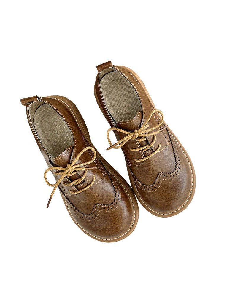 Unisex Faux Leather Brogue Oxfords - Coffee