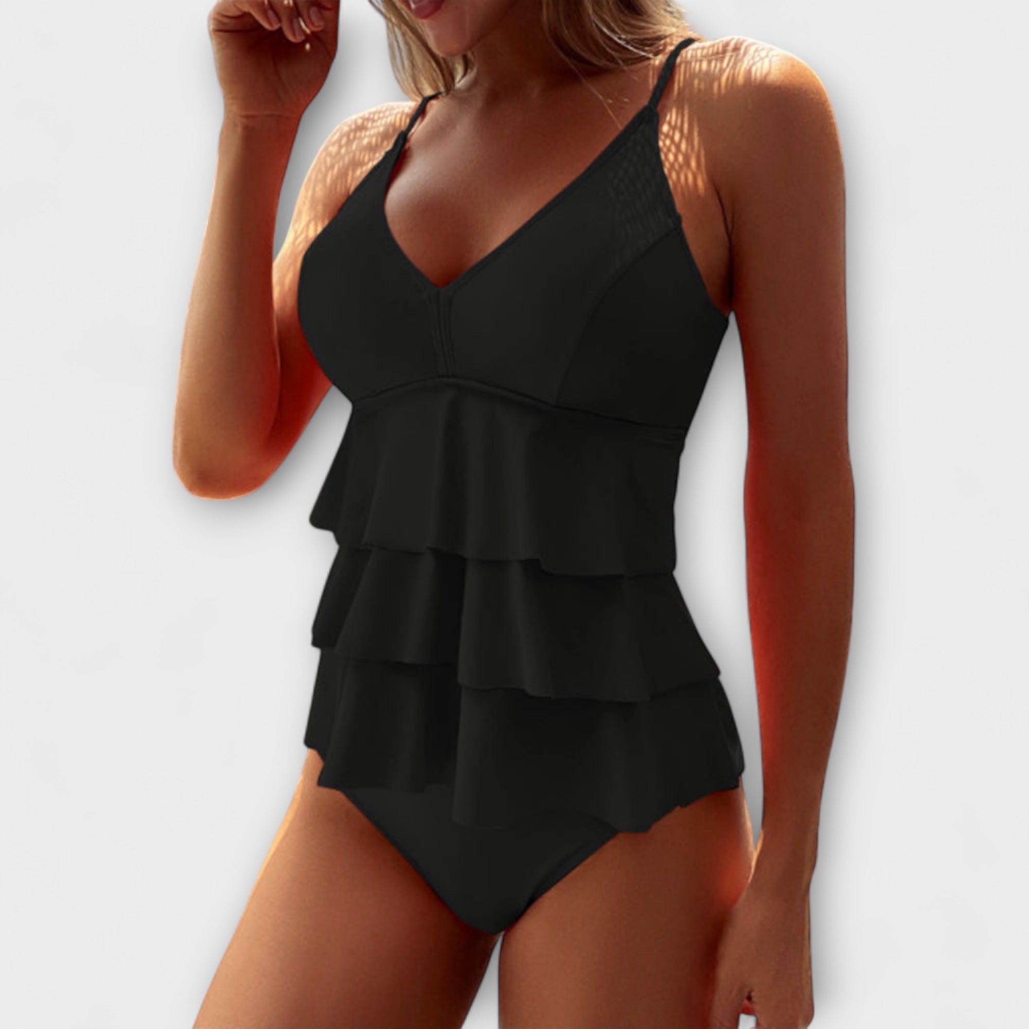 Women's V-Neck One-Piece Swimsuit - Black