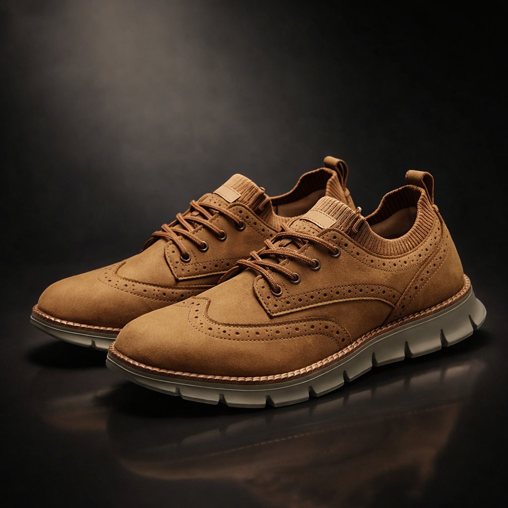 Men's Suede Brogue Sneakers - Camel