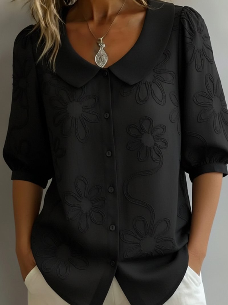 Women's Floral Chiffon Blouse - Black