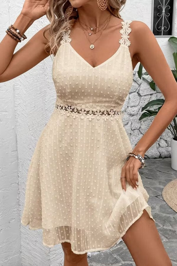 Women's Floral V-Neck Mini Dress - Apricot