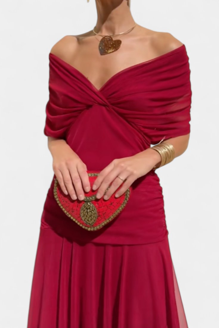 Women's Off-Shoulder Maxi Dress - Red